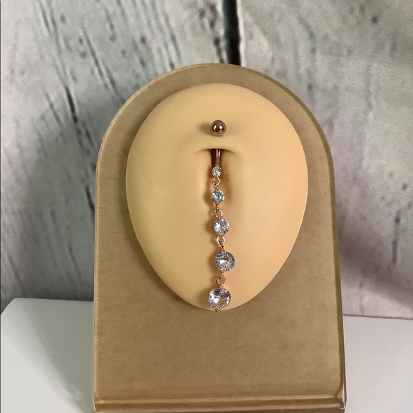 14K Rose Gold Plated Diamond Belly Button - Picture 2 of 4